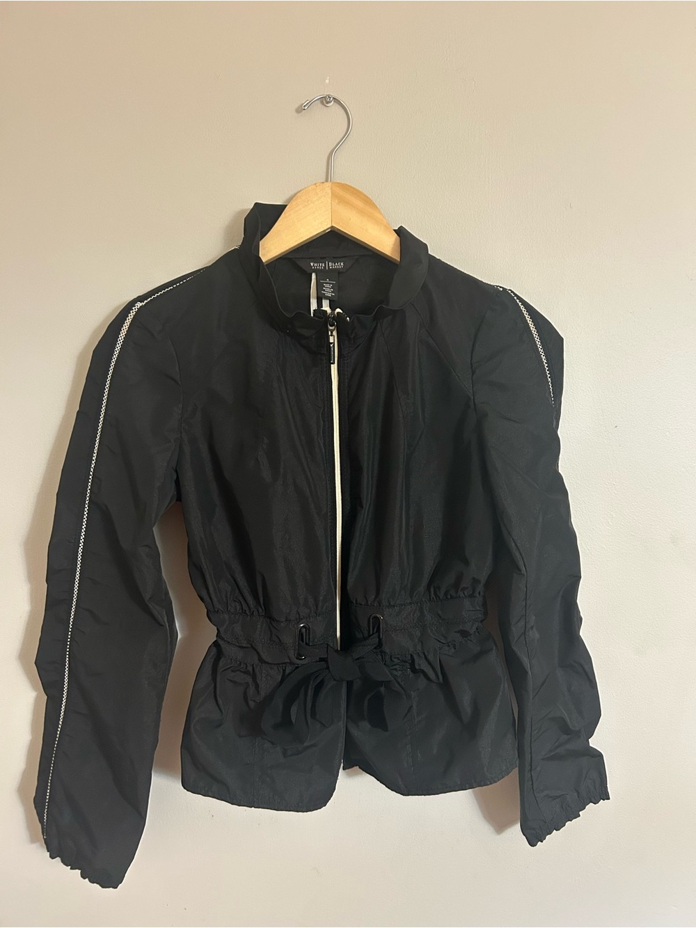 White House Black Market Black Zip-Front Cinch-Waist Bomber Jacket